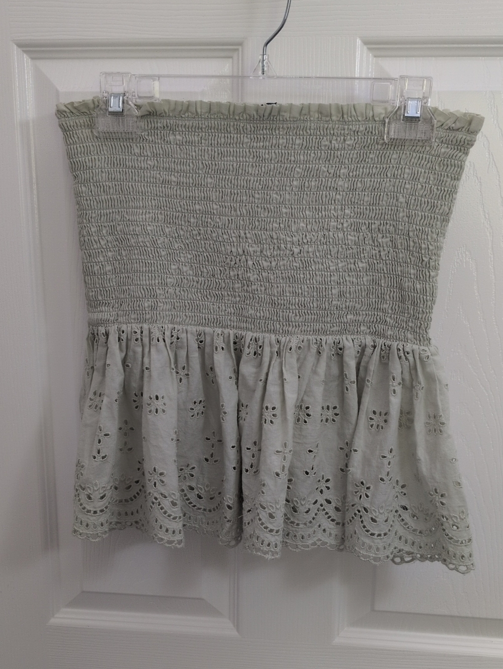 American Eagle Smocked Eyelet Peplum Tube Top - Light Green - XL